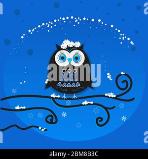 Snowing notte OWL vettore di sfondo Illustrazione Vettoriale
