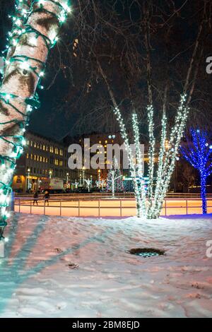Rosa Parks cerchio a Grand Rapids Michigan illuminato per le vacanze Foto Stock