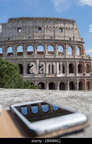 Vista del Colosseo, Roma, Lazio, Italia, Europa Foto Stock