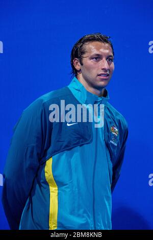 Ian Thorpe (AUS) vince la medaglia d'oro nel freestyle maschile di 400 metri ai Giochi Olimpici estivi di Atene del 2004. Foto Stock