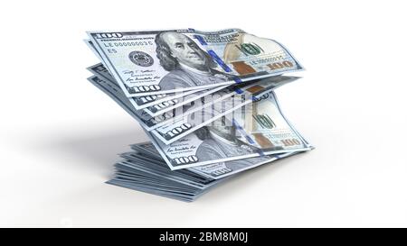 il pacco di carte da banconote in dollari è perfetto per i temi economici, finanziari e bancari. Illustrazione 3D Foto Stock