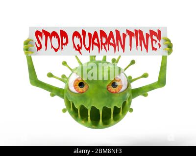 il mostro del virus corona mostra banner. adatto per covid-19, corona e altri temi del virus. illustrazione 3d, personaggio del virus dei cartoni animati Foto Stock