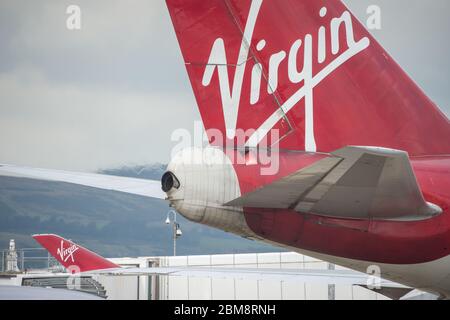 Glasgow, Regno Unito. 25 agosto 2019. Nella foto: Virgin Atlantic Boeing 747-400 reg G-VROM soprannominato Barbarella è uno dei velivoli a lunga percorrenza a grande die body della flotta di svago di Virgin. Normalmente, questo aereo copre Londra Gatwick e serve Glasgow 3 volte alla settimana. Foto Stock