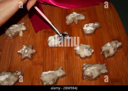 Glassatura biscotti di pan di zenzero con alta spazzola fine pasticceria gourmet il regalo perfetto fatto in Messico fotografia studio con flash e lasciare l'illuminazione Foto Stock