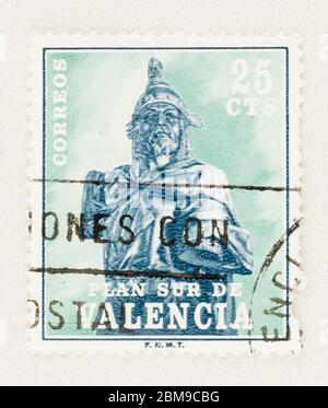 SEATTLE WASHINGTON - 3 maggio 2020: 1975 timbro postale fiscale per quanto riguarda il piano Sud di Valencia, con statua di Re Giacomo !. Foto Stock