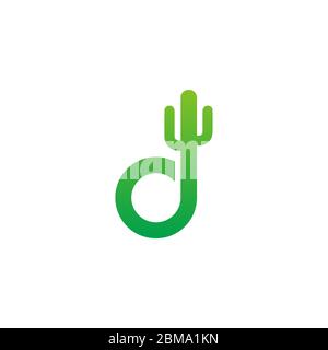 Concetto di design del logo cactus della lettera D. Illustrazione Vettoriale