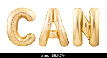 Parola CAN fatta di lettere gonfiabili palloncino isolato su sfondo bianco. Foto Stock