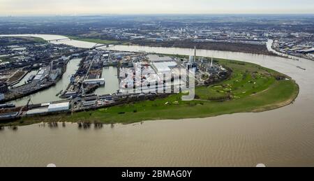 , impianto di riscaldamento Lausward sul fiume Reno a Dusseldorf, 12.03.2017, vista aerea, Germania, Renania settentrionale-Vestfalia, basso Reno, Dusseldorf Foto Stock