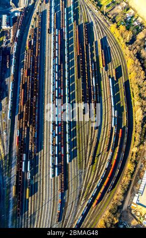 Binari ferroviari di ThyssenKrupp Steel Europe, 07.02.2020, vista aerea, Germania, Renania Settentrionale-Vestfalia, Area della Ruhr, Duisburg Foto Stock
