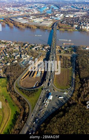 Ponte sul Reno Neuenkamp, autostrada A 40, uscita Duisburg Homberg, 07.02.2020, vista aerea, Germania, Nord Reno-Westfalia, Area della Ruhr, Duisburg Foto Stock