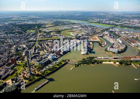 , Torre del Reno, Port MediaHafen e NRW parlamento, 07.08.2016, vista aerea, Germania, Nord Reno-Westfalia, basso Reno, Dusseldorf Foto Stock