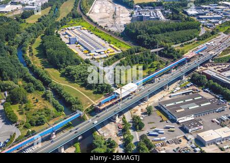 Nuova costruzione del ponte Lennetalbruecke a Hagen-Berchum, ponte autostradale A45, 04.08.2019, vista aerea, Germania, Nord Reno-Westfalia, Ruhr Area, Hagen Foto Stock