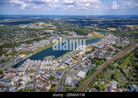 lago Phoenix, Phornixsee, lago artificiale sul fround dell'ex industria siderurgica Phoenix-Ost nel distretto di Hoerde, 08.08.2019, Luftbild, Germania, Nord Reno-Westfalia, Ruhr Area, Dortmund Foto Stock