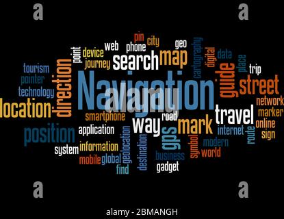 Concetto di navigazione su sfondo nero. Foto Stock