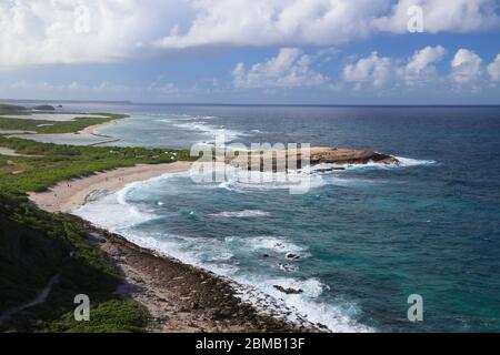 Guadeloupe spiaggia paesaggio. Anse des Chateaux spiaggia di sabbia vista panoramica. Foto Stock