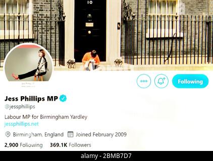 Pagina Twitter (maggio 2020) Jess Phillips MP - politico del Partito laburista Foto Stock