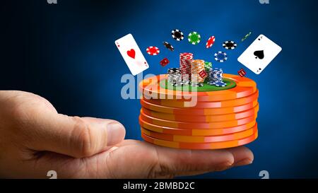 Fiches Casino su sfondo illustrazione mano Foto Stock