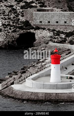 Faro di Dique de la Navidad, Cartagena, Murcia, Spagna, Europa Foto Stock