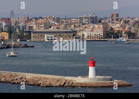 Faro di Dique de la Navidad, Cartagena, Murcia, Spagna, Europa Foto Stock