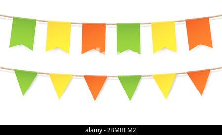 Bunting colorato in vettore. Bandiere d'epoca Garlands set per festa, baby room e compleanno Illustrazione Vettoriale