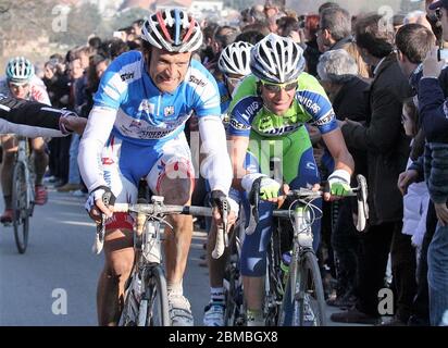 Michele Scarponi di Androni Giocattoli - Serramenti PVC Diquigiovanni e Vicenzio Nibali di Liquigas durante la gara ciclistica Tirreno - Adriatico 2010,tappa 5,Chieti - Colmuranoi(217 km) il 14 marzo 2010 a Colmurano Italie - Foto Laurent Lairys / DPPI Foto Stock