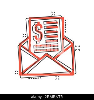 Busta con icona denaro in stile comico. E-mail cartoni animati vettoriali su sfondo bianco isolato. Messaggio finanziario splash effetto business Illustrazione Vettoriale