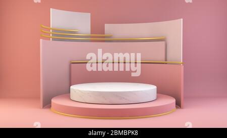 Piattaforma espositore per la presentazione dei prodotti con rendering 3d in marmo, rosa e oro Foto Stock