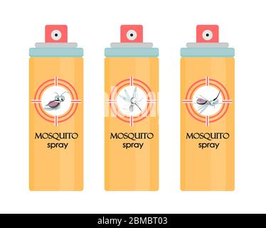 zanzara di insetto e illustrazione di peste per olio repellente. Spray per zanzare. CAMPEGGIO.. Illustrazione Vettoriale