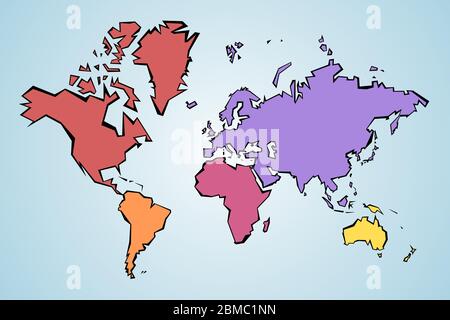 Mappa del mondo contorno geometrico - stile poligonale netto semplice vettore. Illustrazione Vettoriale