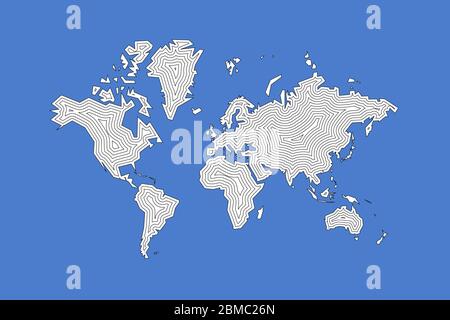 Mappa del mondo contorno impronta digitale stile - nitido poligonale stile geometrico semplice vettore. Illustrazione Vettoriale