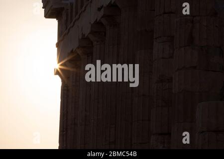 Tramonto sul Partenone, Acropoli di Atene, Grecia Foto Stock