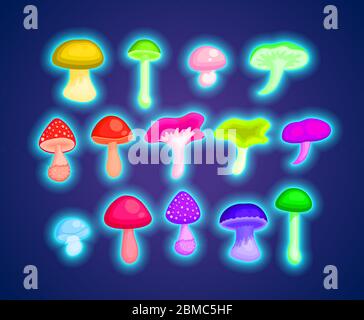 Set di funghi fantasy Cartoon. Illustrazione Vettoriale