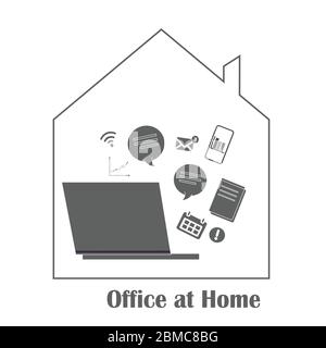 Lavoro remoto da qualsiasi parte del mondo, lavoro online a casa. Autoisolamento, lavoro freelance Illustrazione Vettoriale