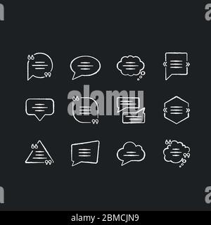 Finestra di dialogo icone bianche in gesso impostate su sfondo nero. Il parlato vuoto nuvole varie forme. Bolle chat con virgolette. Casella di testo vuota. Isolato Illustrazione Vettoriale