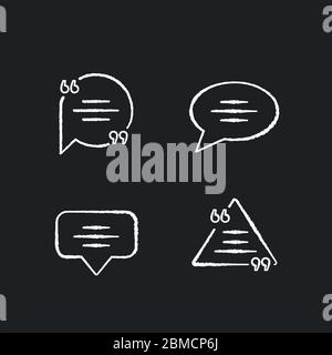 Bolle chat vuote con virgolette di gesso icone bianche impostate su sfondo nero. Casella di testo con virgolette. Modelli di commento vuoti. Finestra di dialogo. Isolare Illustrazione Vettoriale