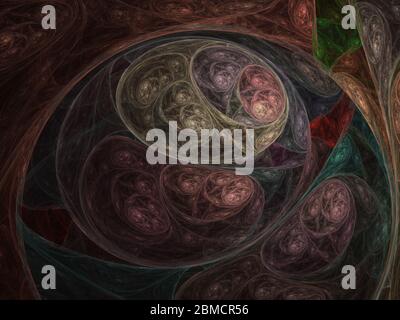 Ornamento colorato doppio effetto spirale astratto motivo frattale sfondo. Frattale astratto a spirale geometrica. Astratto stile geometria Foto Stock