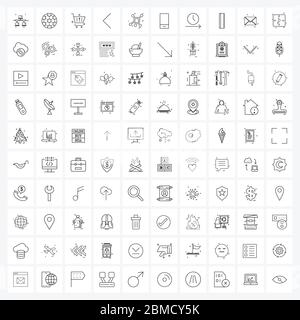 Set di 100 icone e simboli dell'interfaccia utente per Internet, rete, carrello, sinistra, illustrazione vettore freccia Illustrazione Vettoriale