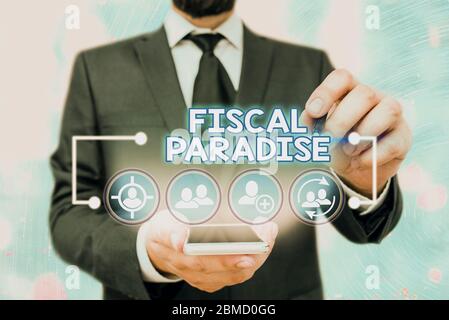 Scrittura a mano testo Fiscal Paradise. Foto concettuale lo spreco di denaro pubblico è un argomento di grande interesse Foto Stock