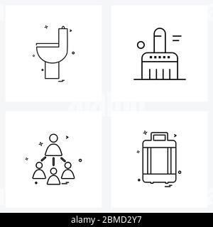 4 Universal Line Icon pixel Perfect simboli di pulizia ; gruppo; bagno; modifica; team Vector Illustration Illustrazione Vettoriale