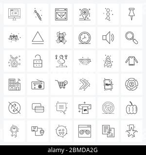 UI Mobile Set di icone linea di 36 pittogrammi moderni di inverno, fiocco di neve, pennello, neve, chiamata illustrazione vettoriale Illustrazione Vettoriale