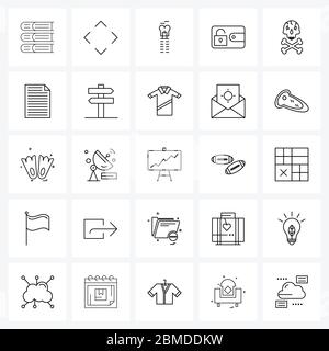 25 icone di linea vettoriale e simboli moderni di Halloween, borsa, comprimere, pagamento, sbloccare illustrazione vettoriale Illustrazione Vettoriale