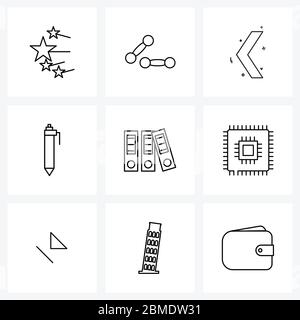 9 icone universali simboli pixel Perfect di file, scrittura, freccia, penna, illustrazione vettoriale Illustrazione Vettoriale