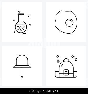 UI Set di 4 icone di linea di base di istruzione; medico; scienza; cibo; sacco Vector Illustrazione Illustrazione Vettoriale