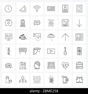 Pacchetto di 36 icone Universal Line per applicazioni Web elenco di controllo, profilo, Internet, nome, illustrazione vettore scheda Illustrazione Vettoriale