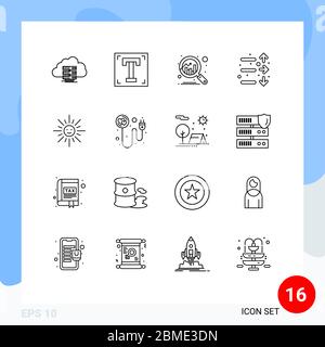 Pacchetto icone vettoriali di 16 simboli e insegne per luminosità, mercato, programma, economia, Scopri elementi di progettazione vettoriale modificabili Illustrazione Vettoriale