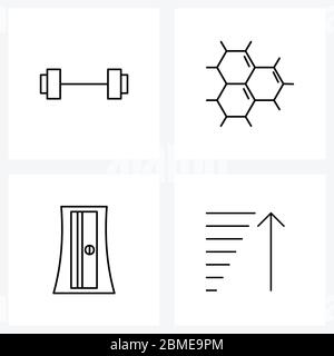 Semplice set di 4 icone linea come manubri, cassetto, palestra, medico, fino illustrazione vettoriale Illustrazione Vettoriale