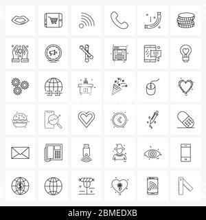 36 icone della linea universale per la salsiccia del fotoricettore e mobile, alimento, collegamento, cottura, illustrazione del vettore del telefono Illustrazione Vettoriale