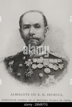 Almirante británico Edward Hobart Seymour (1840-1929). Almirante británico. Comandante General de la escuadra inglesa en Cina. Grabado. La Ilustración Española y americana, 15 de enero de 1898. Foto Stock