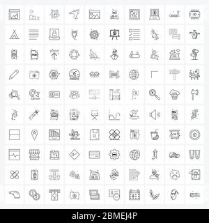 Pacchetto di 100 icone universali per le applicazioni Web immagine, cartella, allarme, disegno freccia, illustrazione vettore freccia Illustrazione Vettoriale