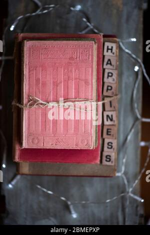 Felicità in lettere a blocchi Foto Stock